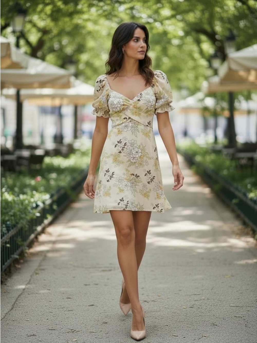 Madden NYC Women’s Floral Puff-Sleeve Dress in Yellow Cream! Small! - Picture 7 of 8